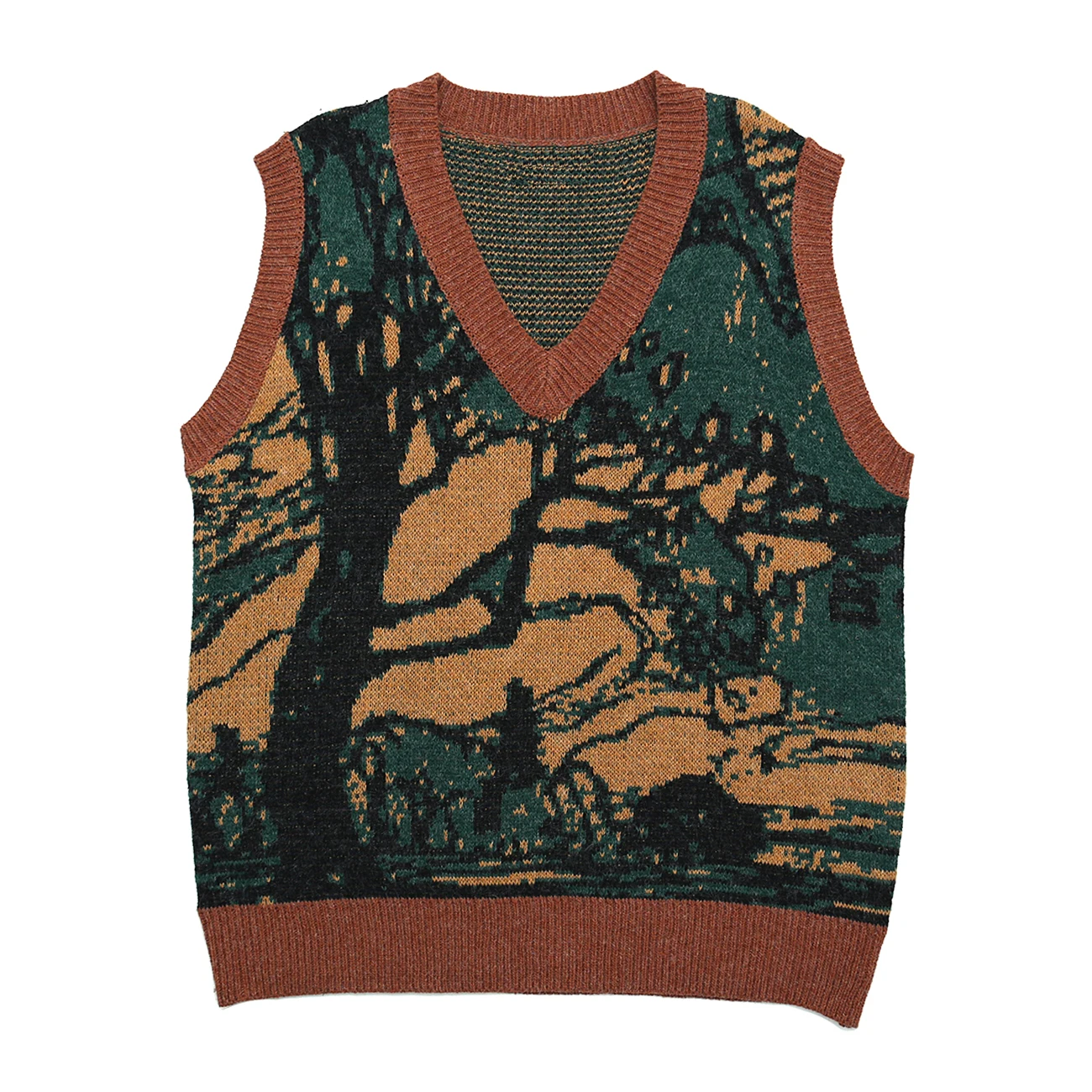 

Harajuku Jumper Sweater Vest Men Hip Hop Streetwear Big Tree Graffiti Knitted Sweater Men Women Sleeveless Pullover Vest