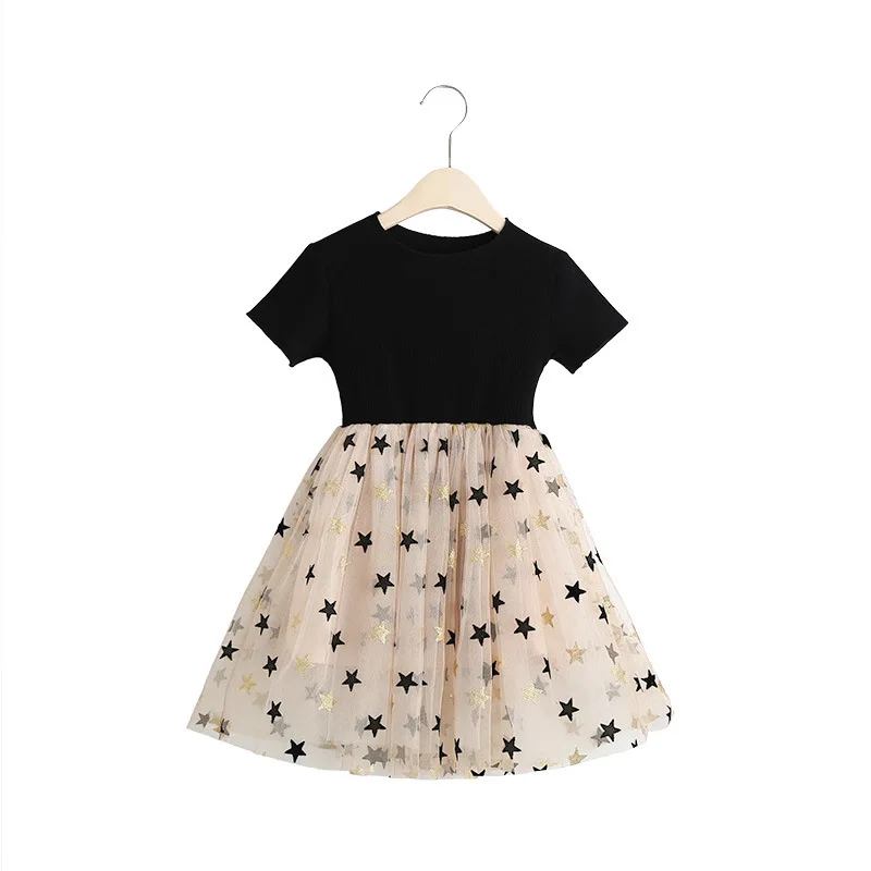Summer Girls Dresses For Kids Princess Star Sequins Mesh Dress Children's Patchwork Clothes Birthday Party Pretty Clothing | Детская