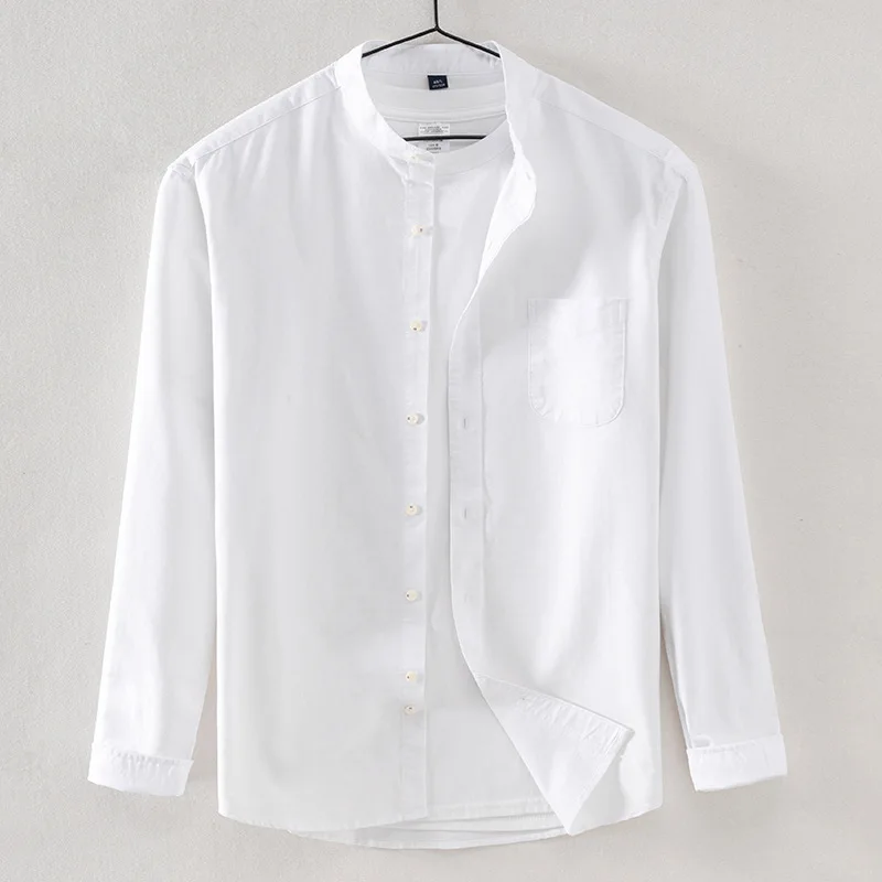 2021 spring and autumn new men's shirt cotton oxford wrinkle-resistant casual stand-up collar long-sleeved shirt for men