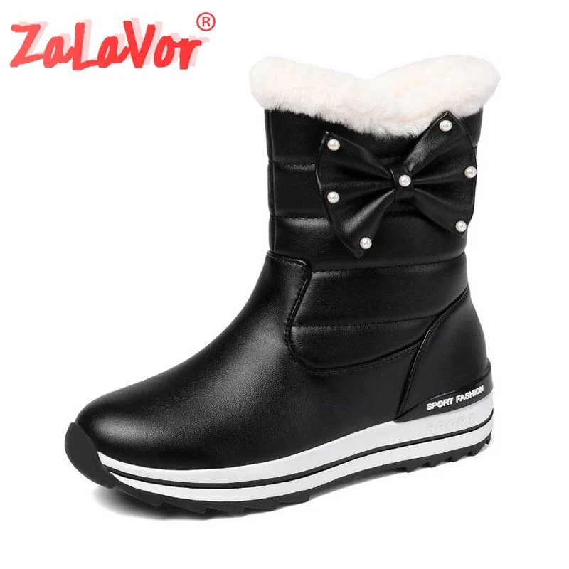 ZALAVOR Для женщин бантом толстая подошва теплые зимние ботинки Туфли без каблуков