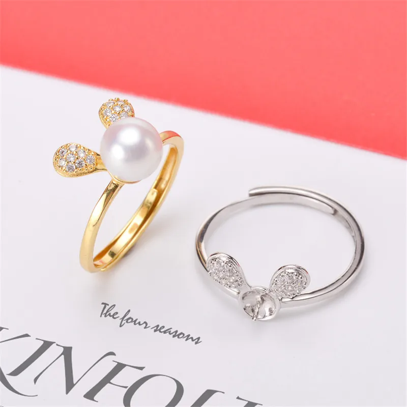 

S925 Sterling Silver Adjustable Ring Settings Base Blank Jewelry Findings Fit Half Hole Pearl DIY Women Ring Making Accessories
