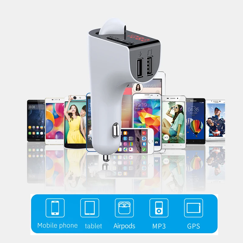 

Новый Автомобильный Bluetooth 5,0 гарнитура FM-передатчик беспроводной громкой связи аудио приемник Автомобильный MP3-плеер 5V3.1/1A быстрое зарядное ...