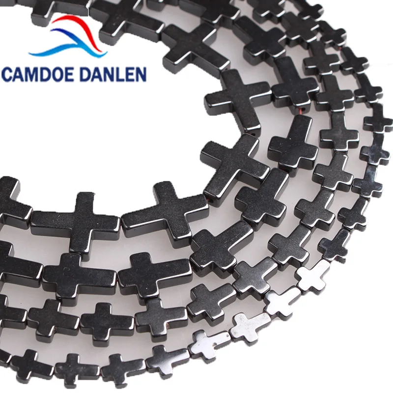 Крест из натурального камня черные гематитовые разделительные бусины 6x 8/8x1 0/10x1