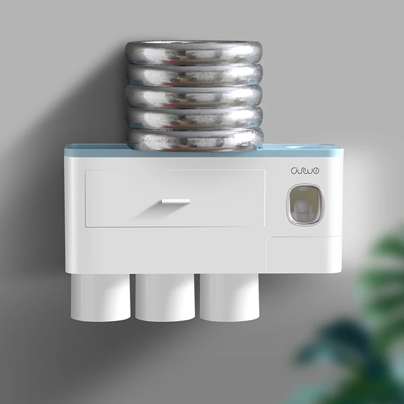 

ONEUP New Toothbrush Holder Automatic Toothpaste Dispenser With Cup Wall Mount Toiletries Storage Rack Bathroom Accessories Set