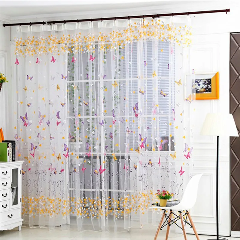 Шторы из тюля с принтом бабочки современные прозрачные шторы для гостиной