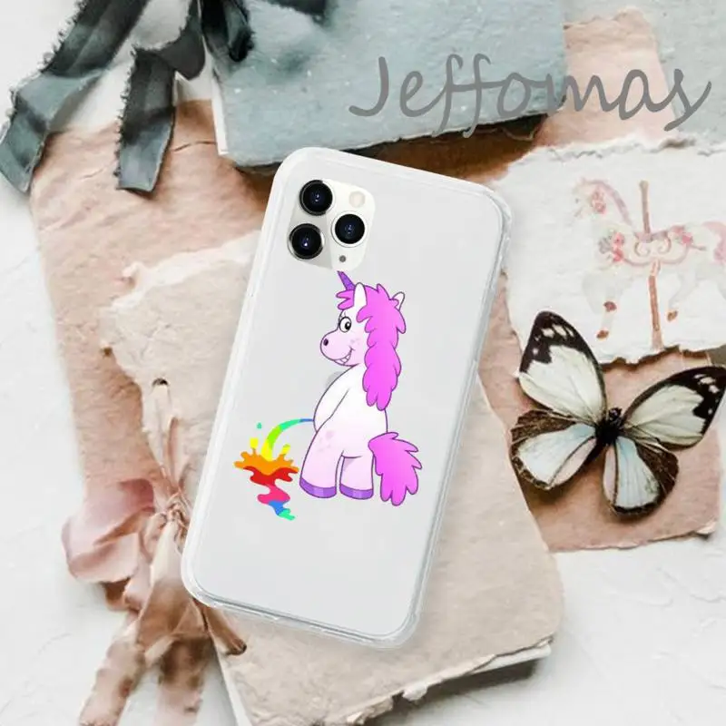 

Cute Cold Funny Unicorn Horse Phone Case Transparent for iPhone 11 12 mini pro XS MAX 8 7 6 6S Plus X 5S SE 2020 XR