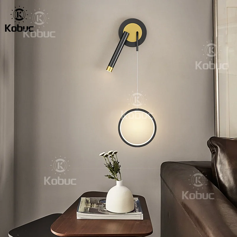 Kobuc 12W Ring Led Wall Lamp Modern Black Gold Wall Light For Home Bedroom Living Room Sofa background Wall Sconce Light Fixture