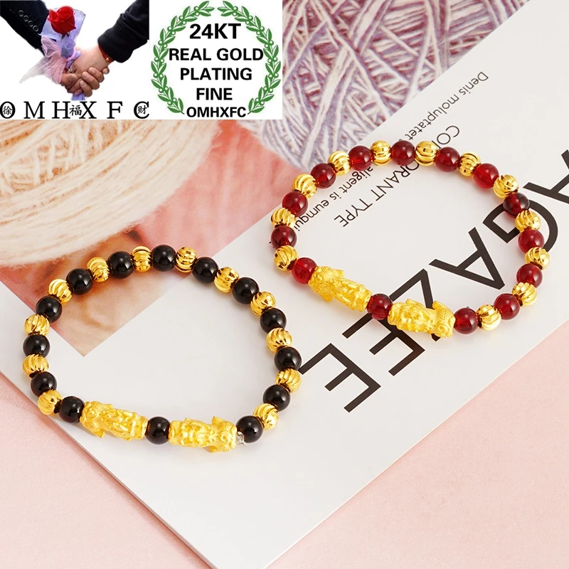 

OMHXFC оптовая продажа BE386 Европейская мода изящная женская фотография подарок на день рождения свадьбу винтажная цепочка из бусин PIXIU 24-каратный золотой браслет