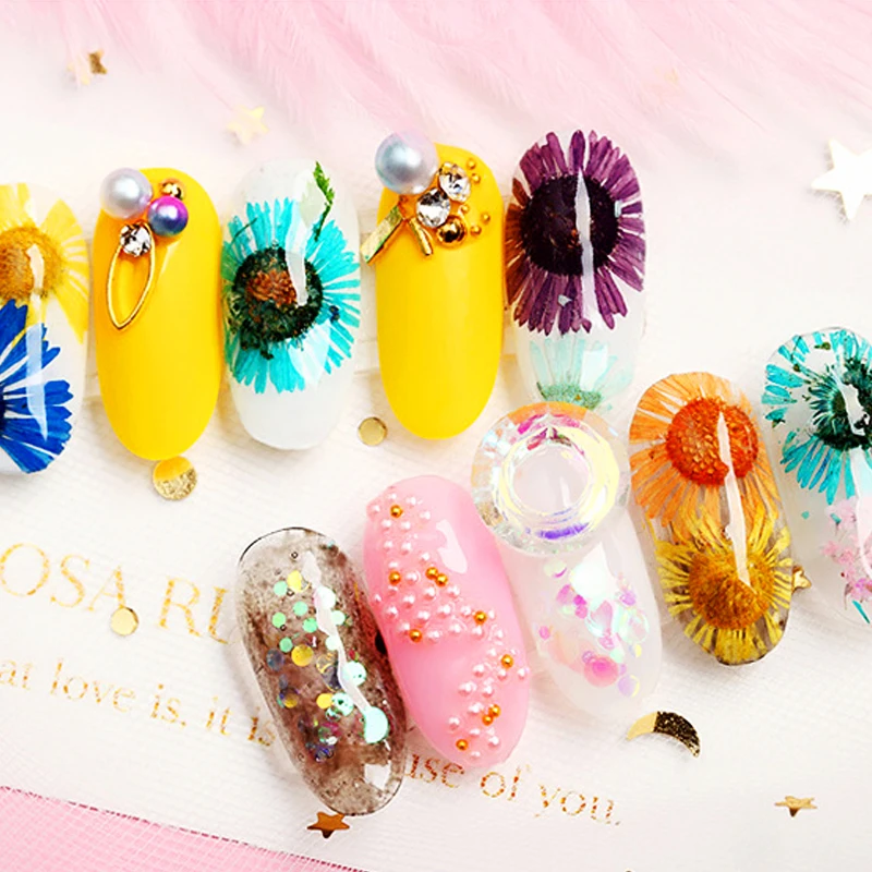 1 Box Dried Daisy Flowers 3D Hydrangea Mixed Nail Drills Art Decoration Beauty for UV Gel Polish Nails Design | Красота и здоровье