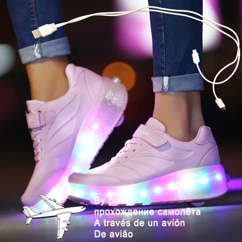 2021 New 27-43 USB Charging Children Sneakers With 2 Wheels 