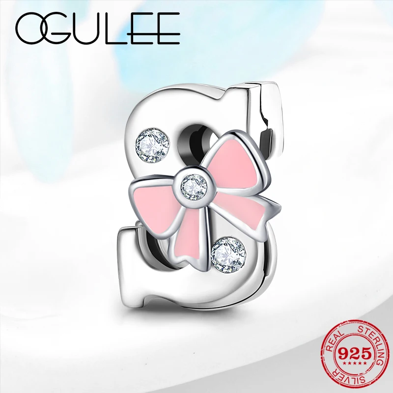 925 пробы серебряные художественные буквы S с бантом CZ клипсы бусины подходящие к