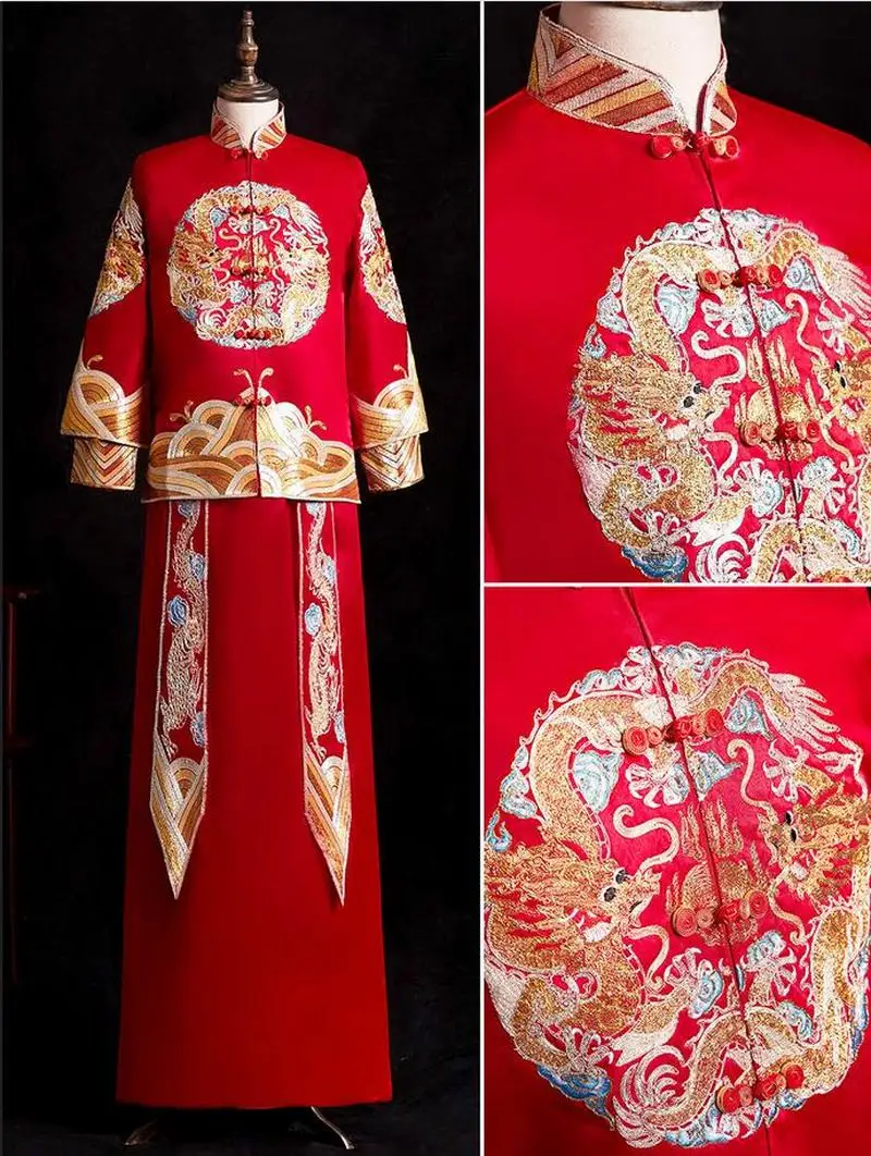 

New Wedding Dresses Long-sleeved Jing Liquor Dresses Men's Dresses and Grooms Chinese Dresses Autumn/Winter Wedding Dresses