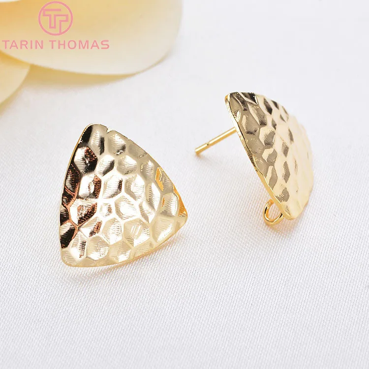 

10PCS 17MM 24K Gold Color Brass Stone Pattern Arc Surface Triangle Stud Earrings Pins High Quality Jewelry Accessories