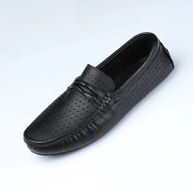 

2021 Summer Breathable Hollow Tods Shoes Top Layer Cowhide Soft Bottom Slip-on Casual Leather Shoes Comfortable Driving Men's