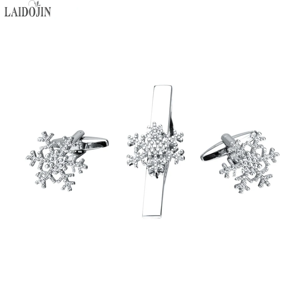 

LAIDOJIN High Quality Snowflake Cuff links necktie clip for tie pin for mens tie bars cufflinks tie clip set Wedding Gift