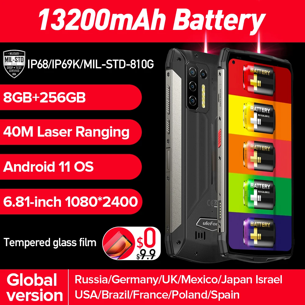 Смартфон Ulefone Power Armor 13 защищенный 8 ядер + 256 ГБ 48 МП Android 11 13200 мАч | Мобильные
