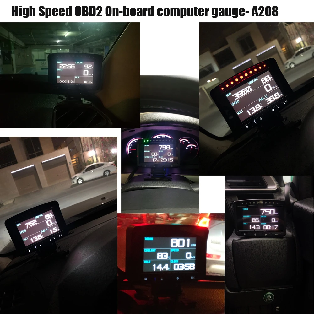 A208 OBD2 датчик температуры охлаждающей жидкости диагностический инструмент термометр цифровые часы DC12-24V автомобильные часы вольтметр тестер напряжения