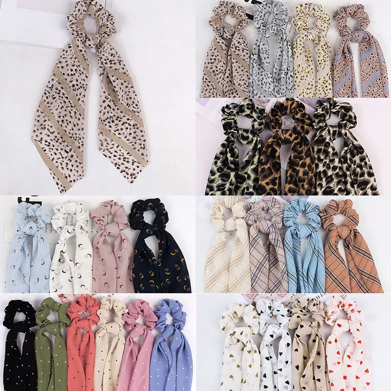 Модный шифоновый эластичный шарф с бантиком для волос леопардовая луна