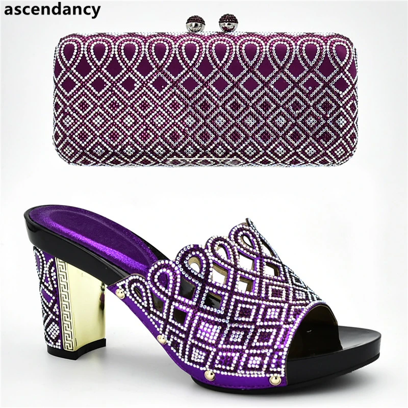 Итальянские дизайнерские туфли и сумки в комплекте украшенные стразами