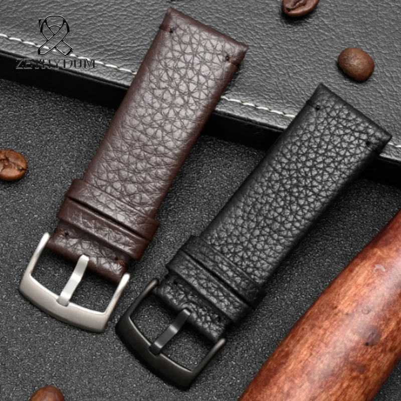 

Leather Sports Strap Handmade 2Color Watch Accessories black brown24mmUniversal Women Men Strap Straight End Watch Band Calfskin
