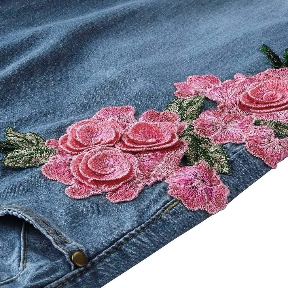 

Plus Size Women Jeans Button Embroidery Skinny Jeans Pencil Pants jean femme vaqueros mujer #D