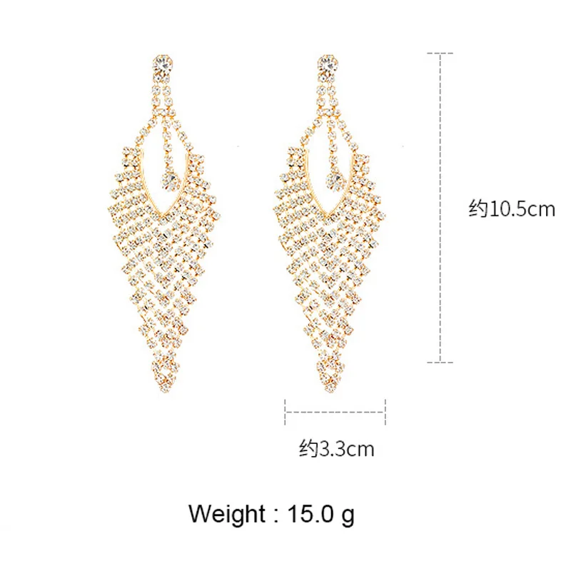 

USTAR Shiny Long Tassel Crystal Drop Earrings for Women Gold Silver Color Rhinestone Dangle Earrings Party Wedding Jewelry Gifts