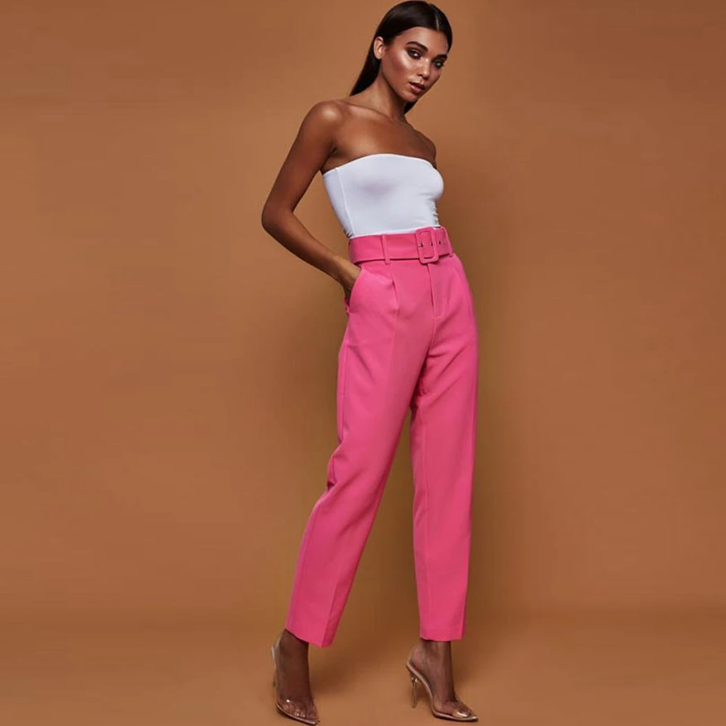Autumn Office Women Long Pants With Belt Casual Straight Trousers High Waist Ankle-Length Pockets OL Style | Женская одежда