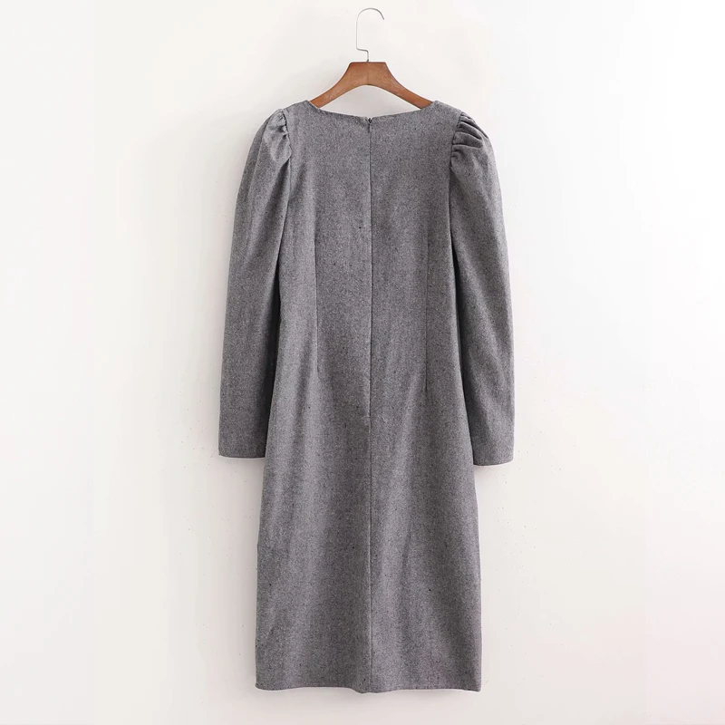

Sexy Women's Ruched buttons Long shirt dress Bodycon 2021 New Puff sleeve Square collar Female Dress Vestidos Slim YNZZU 1D061