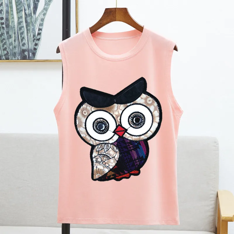 2020 модная футболка женская сова без рукавов с круглым вырезом Женские топы