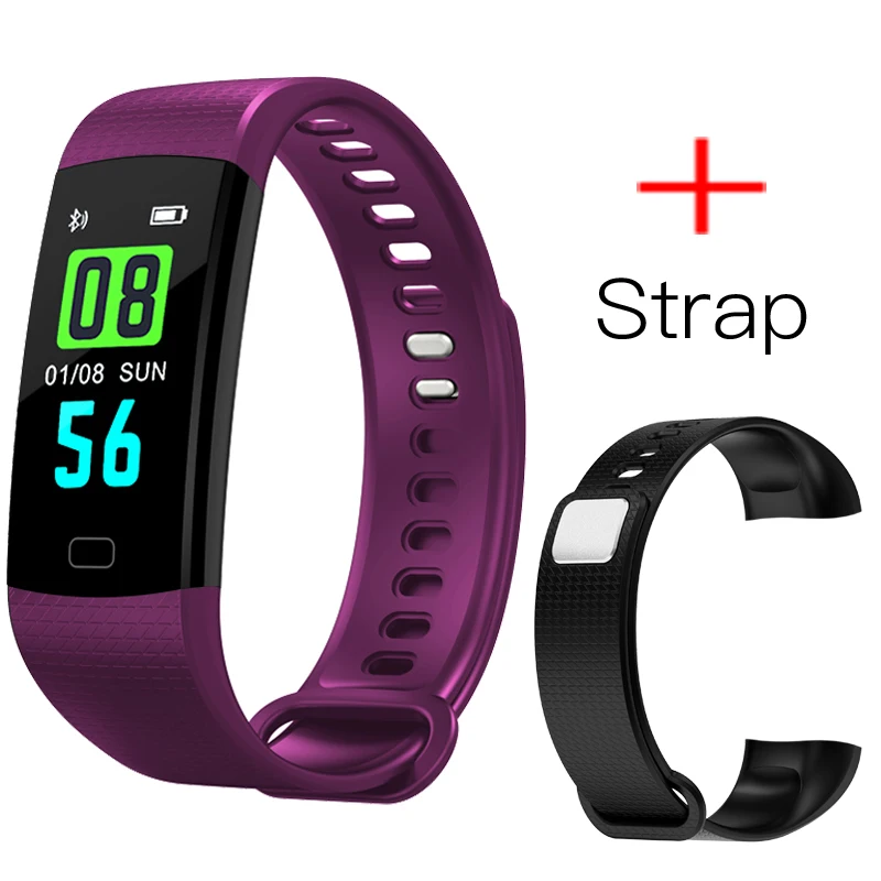 Purple plus strap LYKRY Y5 Смарт-часы, пульсометр, монитор артериального давления, высокая яркость, цветной экран, смарт-браслет, часы, android IOS - Цвет: Purple plus strap