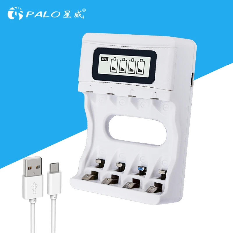 PALO интеллектуальное 4 слота Смарт ЖК-зарядное устройство перезаряжаемое USB зарядное устройство для AA/AAA NiCd NiMh аккумуляторные батареи