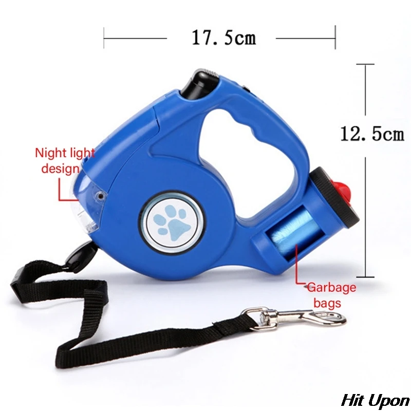 

2021 3-in-1 LED Flashlight Extendable Retractable Pet Dog Leash Automatic Flexible Traction Rope Belt Lead with Garbage Bag 4.5M