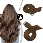 Moresoo человеческих волос на ленте для наращивания на заколке, каштановый бразильская машина Волосы Remy # 9A 12-24 дюймов шелковистая Лента прямых волос для наращивания