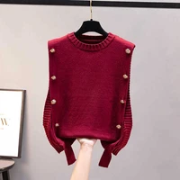 sweater vests women button solid fashionable o neck sleeveless female clothing korean version autumn trendy knitting all match