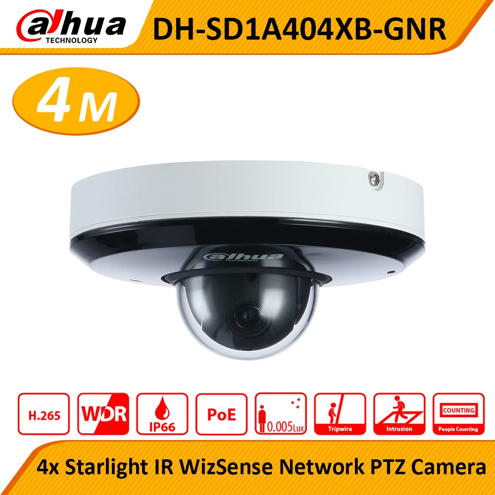 

Dahua SD1A404XB-GNR PTZ PoE IR15m 4MP built-in MIC 2.8-12mm varifocal motorized lens 4X Starlight PTZ POE AI Network Camera