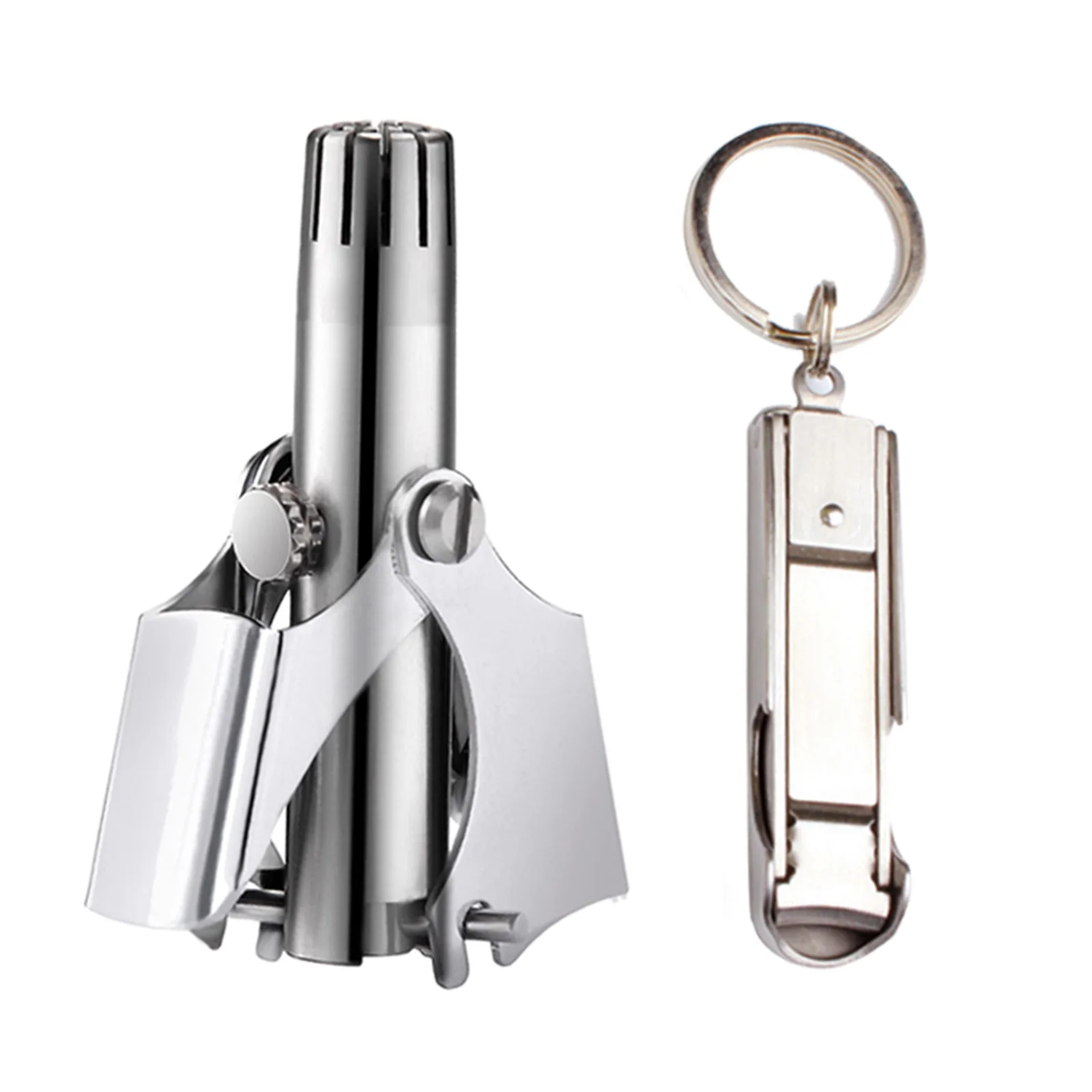 

2021 Pro Stainless Steel Nose Hair Trimmer Set Men's Nose Cleaning Hair Removal Clipper with Beer Opener Function Nail Clipper