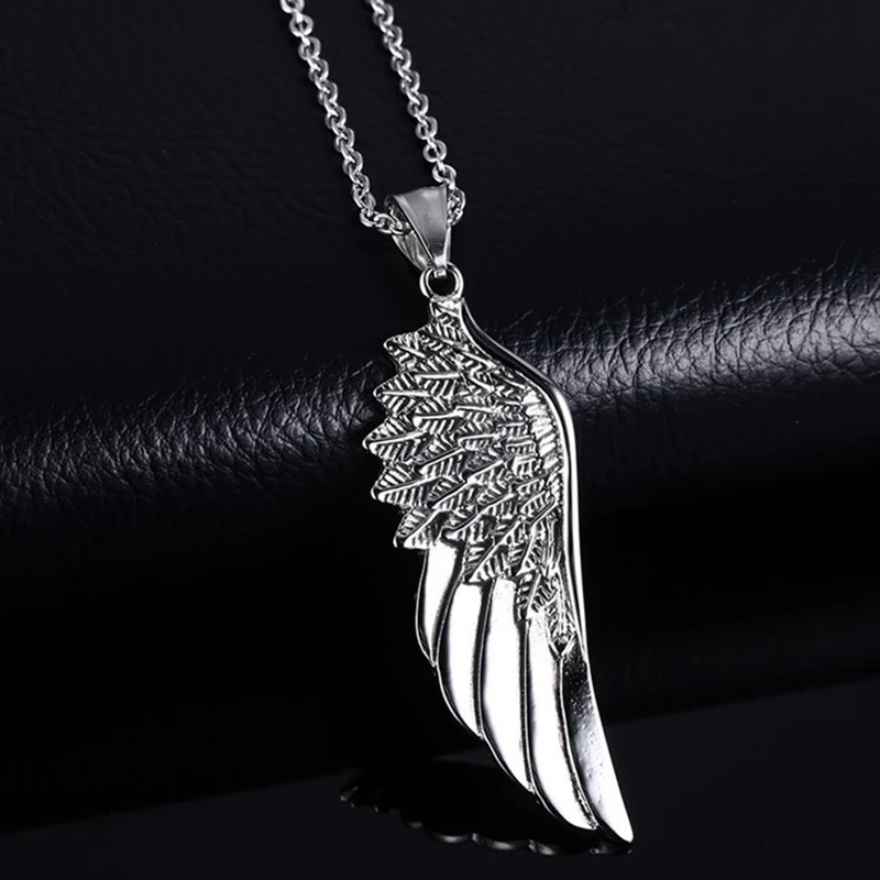 Punk Guards Necklaces Pendant For Men Stainless Steel Box Chain Guardian Angel Wings Necklace Collier Gift | Украшения и