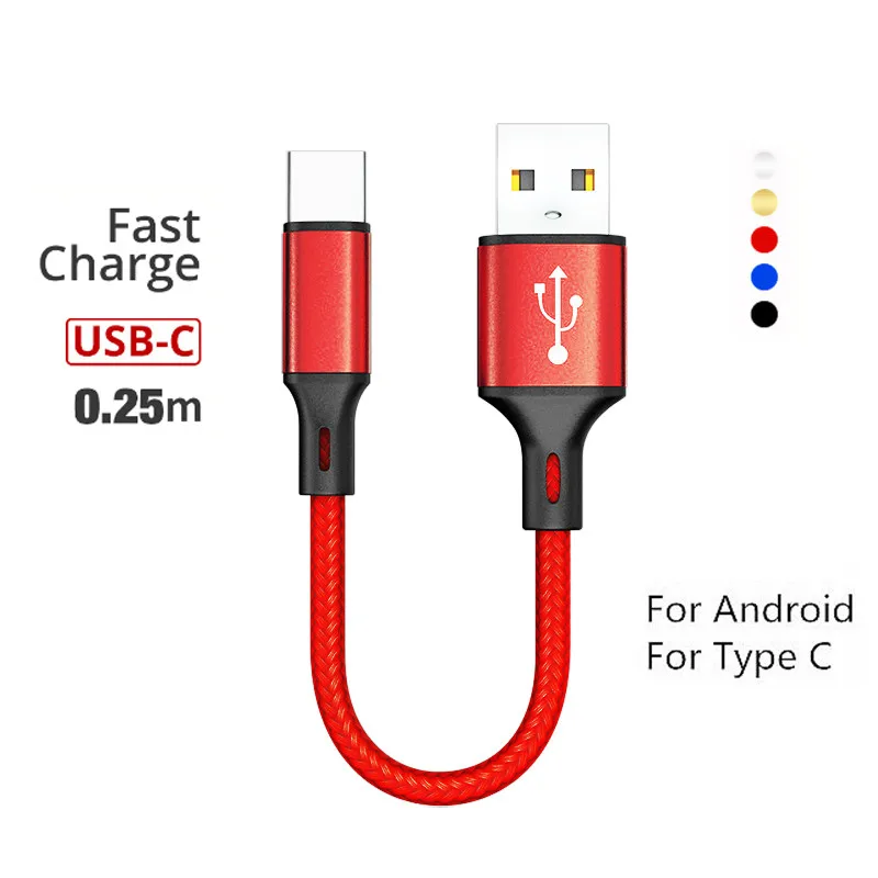 

25 см для Android Type C Micro USB короткий автомобильный кабель, шнур для быстрой зарядки для Sam sung Redmi 7 Hua wei, портативные зарядные кабели