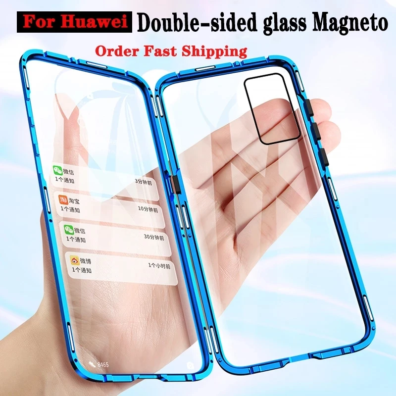 Двухсторонний стеклянный Магнитный чехол для Huawei P40 P30 P20 Lite Pro металлический Honor 10