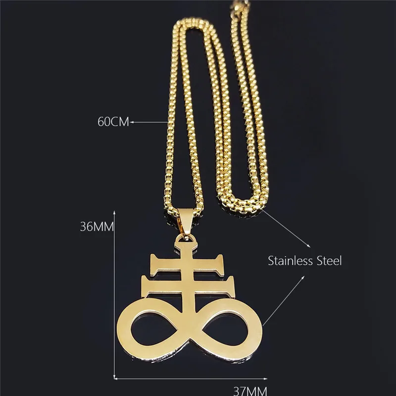

Satan Cross Stainless Steel Necklaces Women Church of Satanic Symbol Pendant Kolye Gold Color Necklace Jewelry collier N644S03