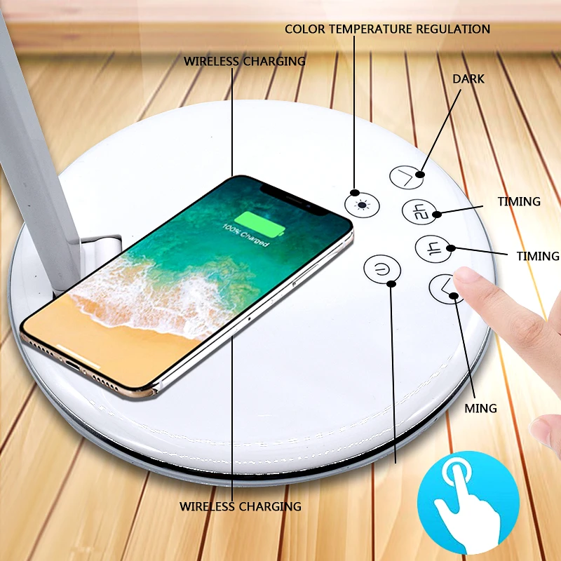 

Multifunction Table Desk LED Lamp Qi Wireless Charging Pad Cell Phone Charger Holder Stand Foldable Desktop Light for iPhone X8
