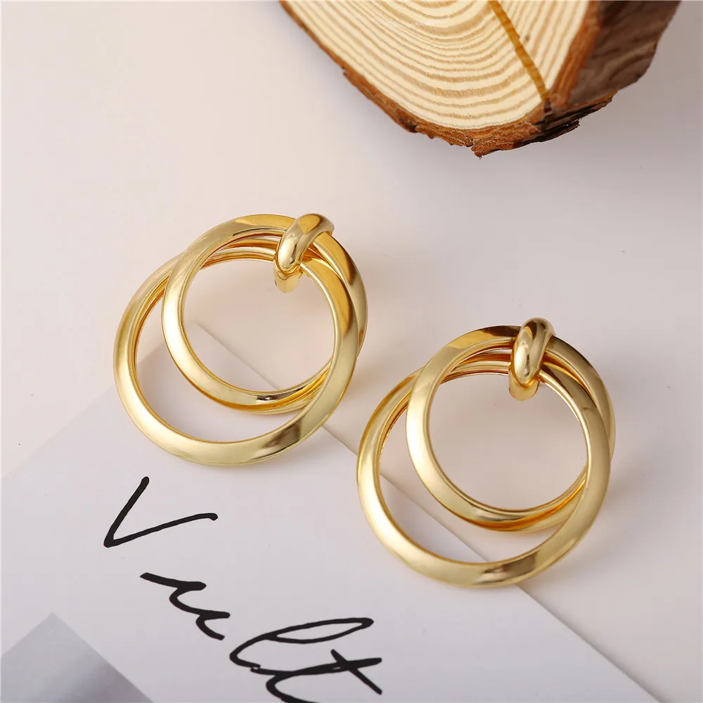 

Fashion Oversize Gold Dangle Drop Earrings For Women 2021 New Vintage Round Twisted Knot Earring Statement Love Jewelry