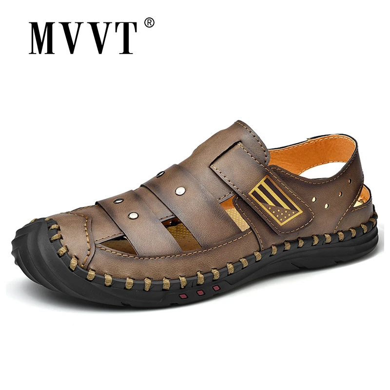 

Plus Size Men sandalias Genuine Leather Sandals Men Summer Shoes Classics Comfort Beach Sandals Hollow Men Shoes Foot Wear