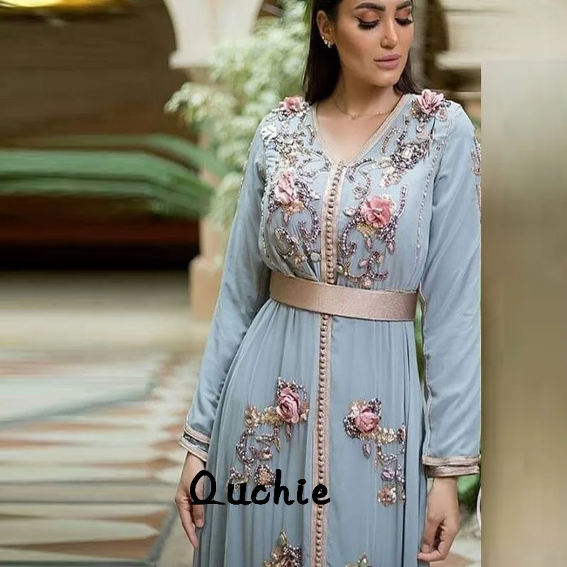 

Sky Blue Evening Dress Satin Mother of the Bride Dresses Appliques Flowers Evening Party Vestido de Renda Groom Mother Suits