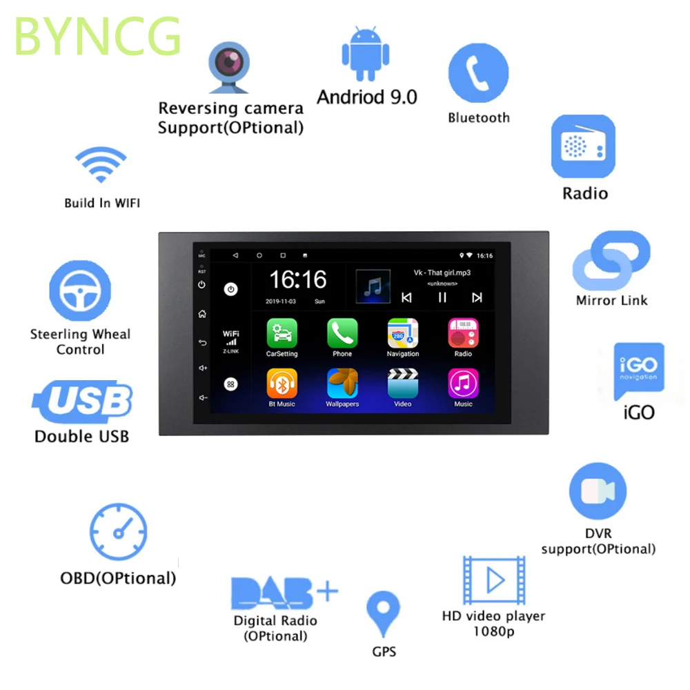 Автомобильный мультимедийный радиоплеер BYNCG 7 дюймов HD Android для Ford Focus 2