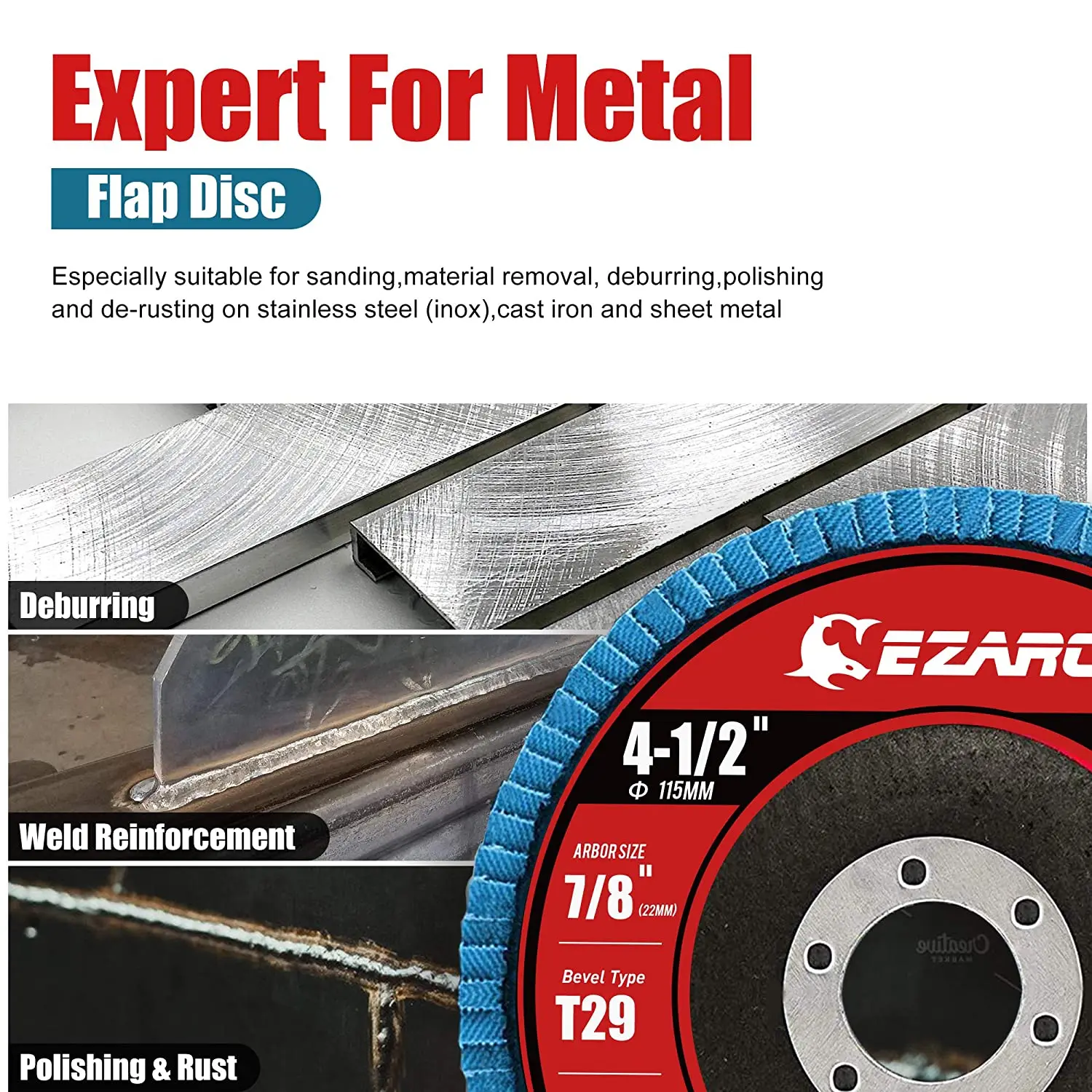 EZARC откидной диск 10/20 шт 115 мм T29 циркониевый абразивный шлифовальный круг 40/60/80/120