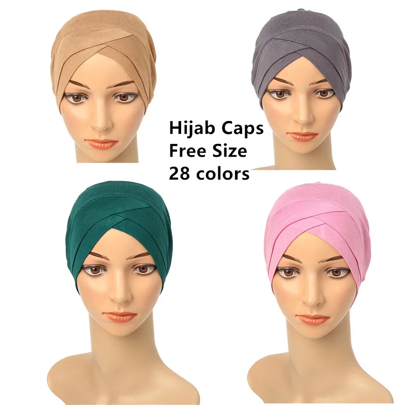 Gorros elásticos de estilo Hijab para mujer, ropa interior musulmana, turbante, accesorio, Color liso, Islámico