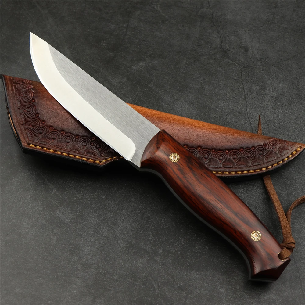 Открытый Кемпинг маленький прямой нож DC53 сталь желтый сандаловое дерево ручка