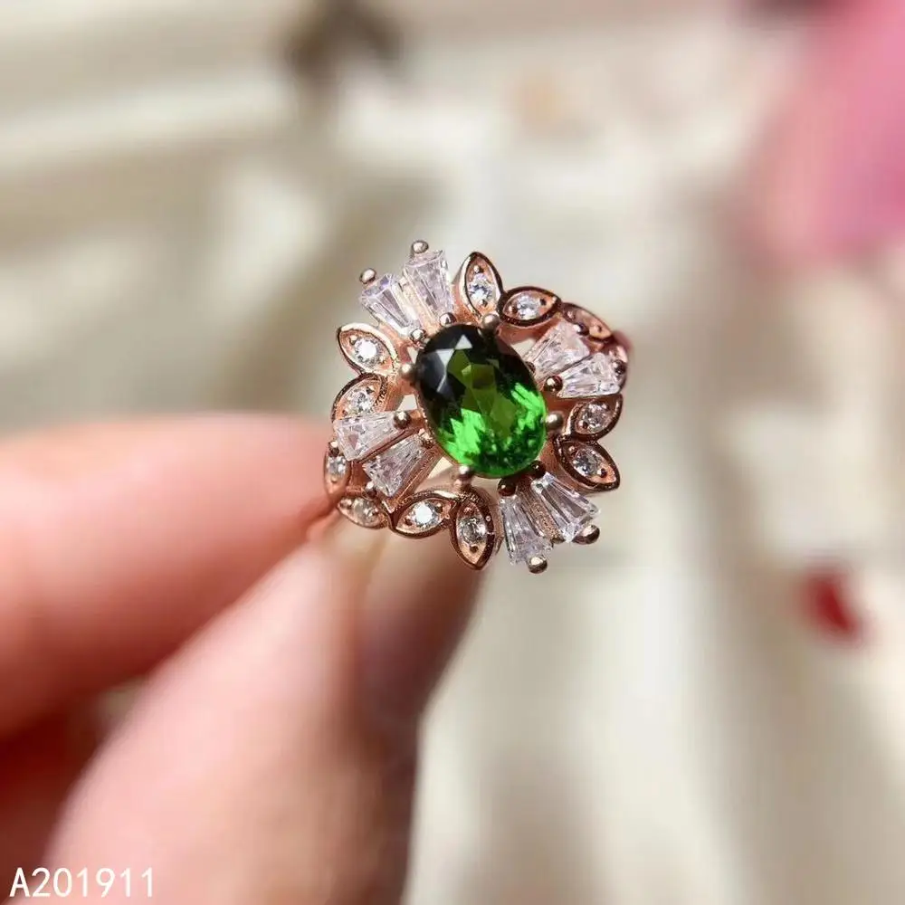 

KJJEAXCMY boutique jewelry 925 sterling silver inlaid Natural Diopside trendy female ring support detection exquisite popular