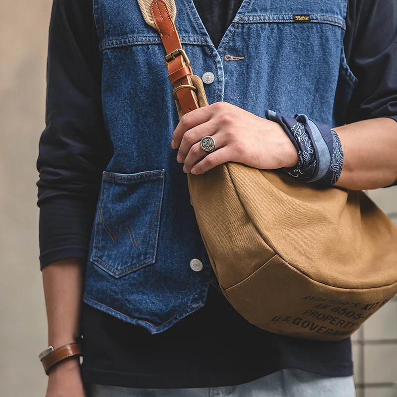 Мужская сумка-мессенджер в стиле ретро Maden коричневая Холщовая Сумка через плечо